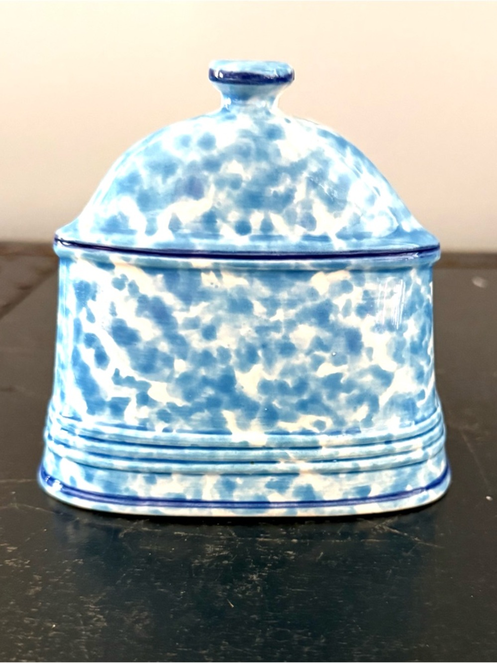 Vintage Ray speckled Blue Pottery Napkin Holder